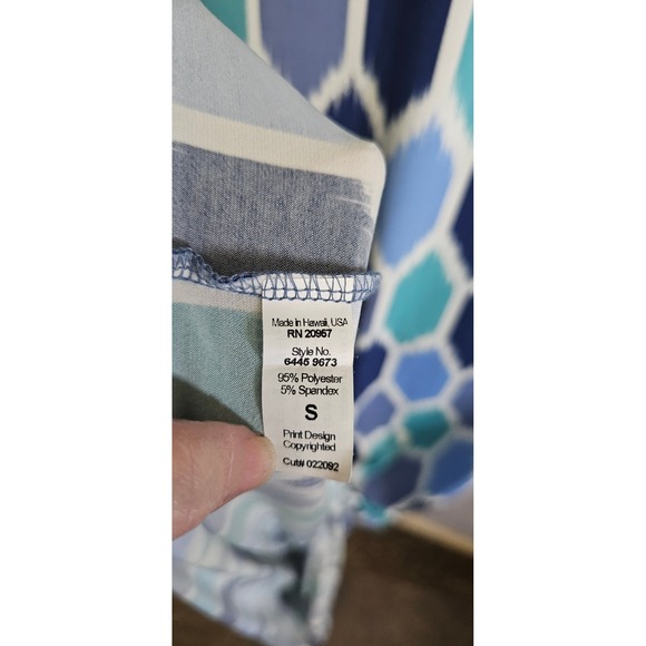 Tori Richard Valerie Racerback Tank Maxi Dress Blue Green Geometric Sz S Hawaii - Picture 12 of 13